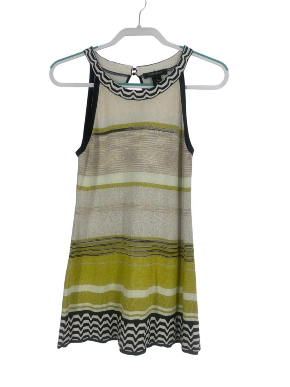 White House Black Market Tank Top Small Metallic Striped Knit Keyhole Back